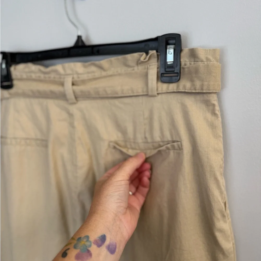 Banana Republic Blake Fit Tan Linen Blend Wide Leg Crop Pants Women’s Sz 12